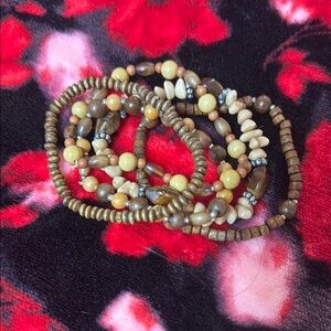 Brown and Beige and Silver Beaded Bracelet Set